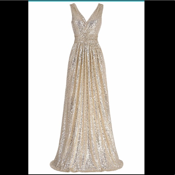 Dresses & Skirts - Sequin Bridesmaid prom Sleeveless Maxi Dress Gold